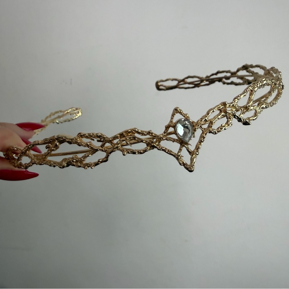 Elven crown, Gold Headband with Crystal Accent